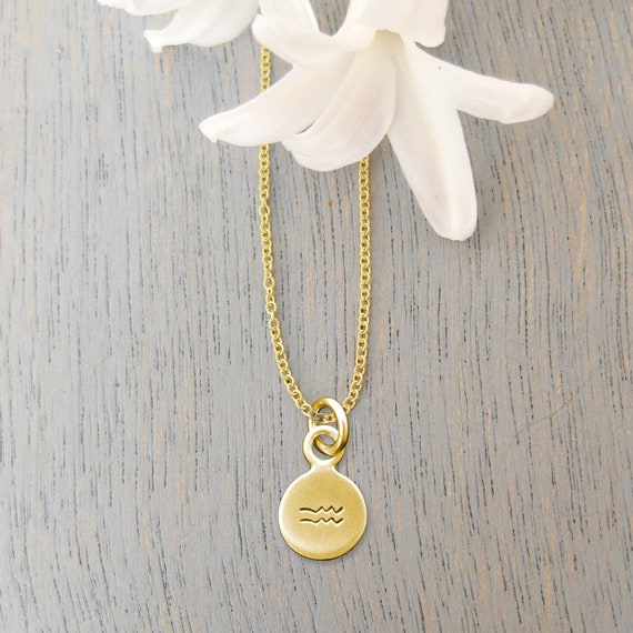 14 Karat Gold AQUARIUS Zodiac Disc 