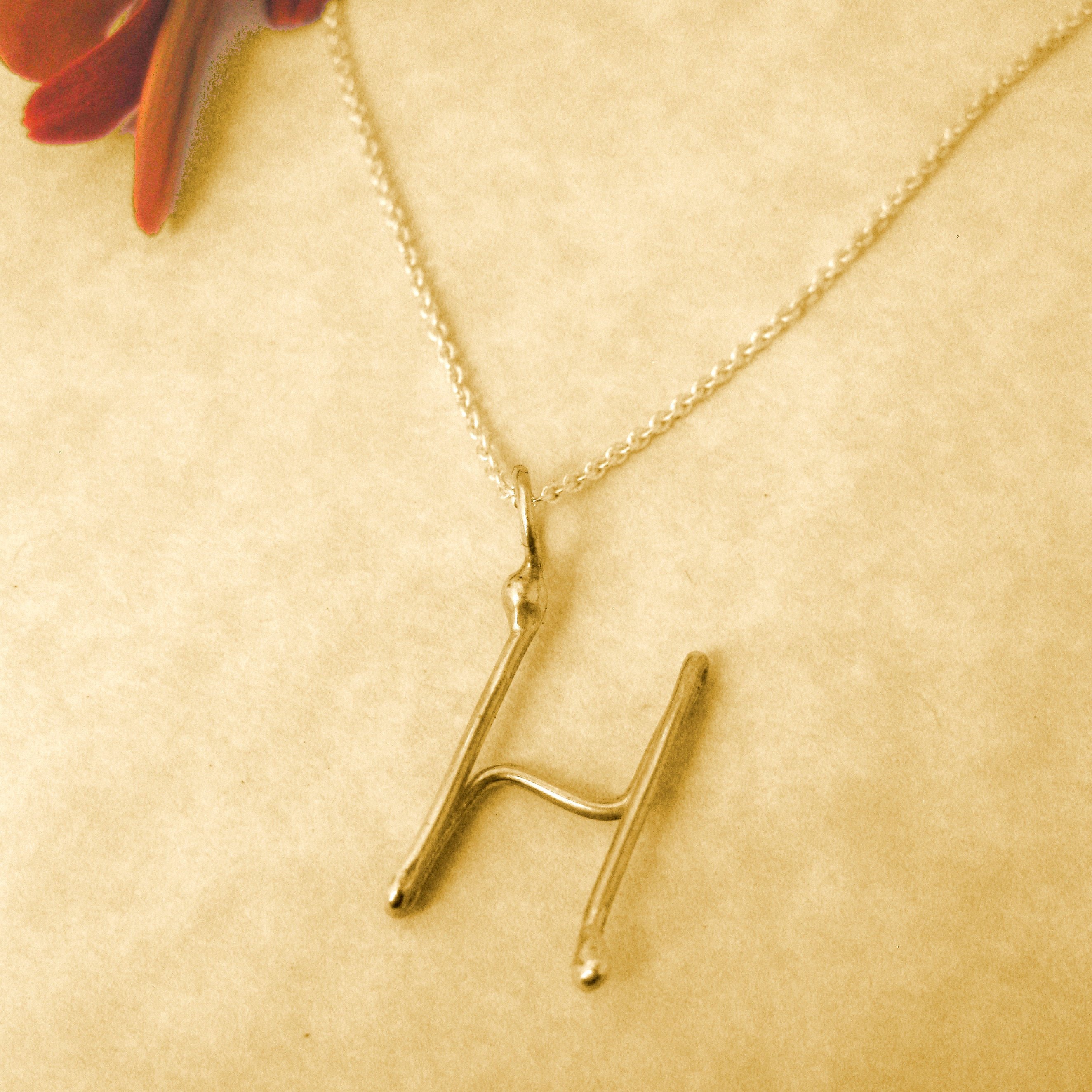 14K Gold Script Initial Pendant Letter 