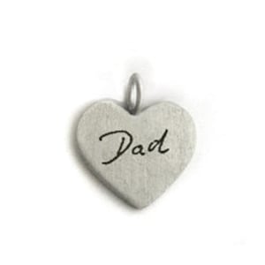 Your Handwriting on a Silver Small Heart Charm, personalized handwriting memorial pendant