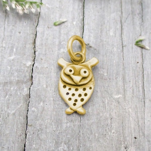 Wise Owl Charm in Solid 14 Karat Gold, Symbolic Wisdom gift for Graduation