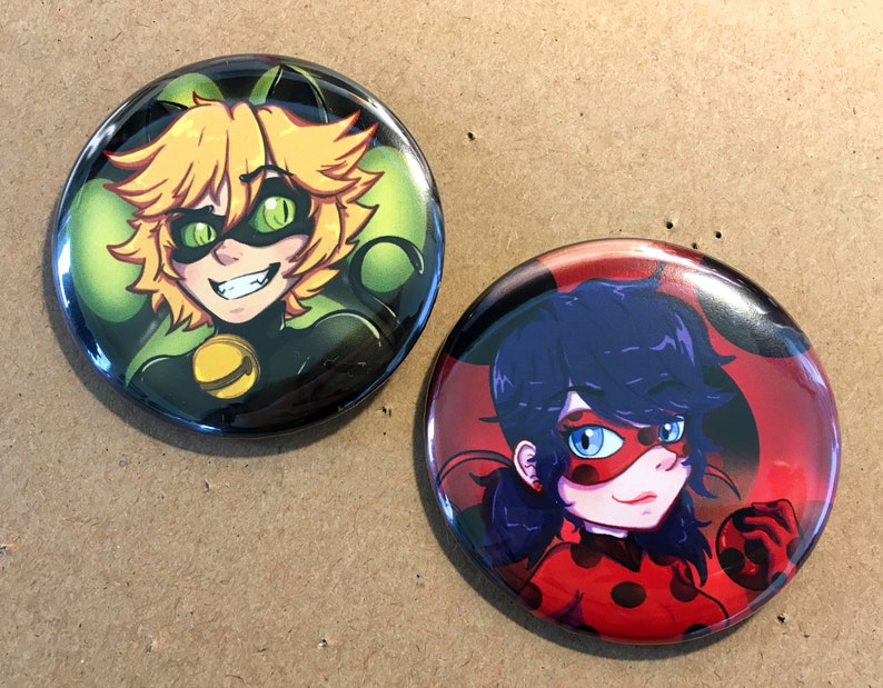 Ladybug and Chat Noir Buttons | Etsy