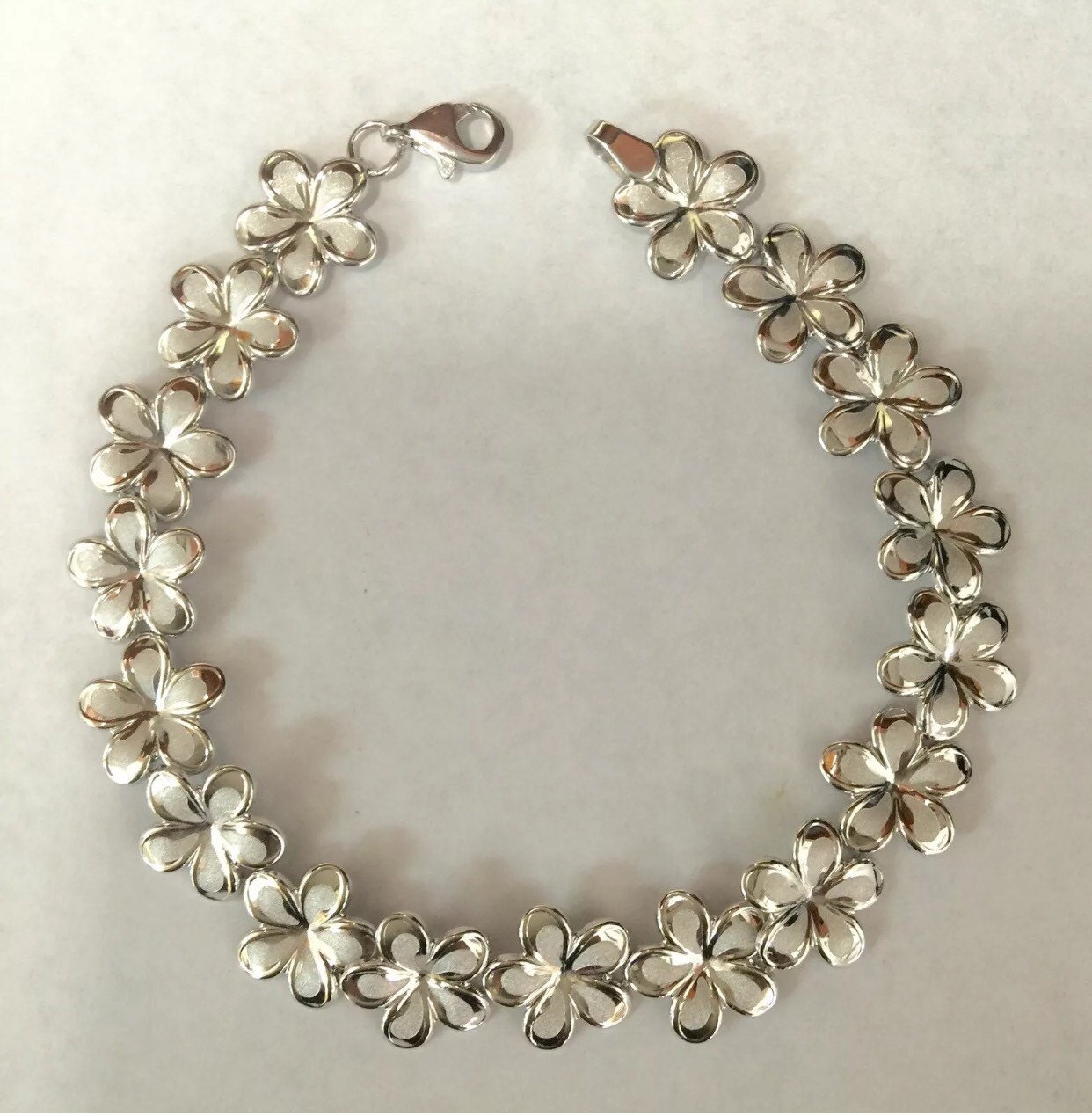 14K solid white gold plumeria flower hawaiian bracelet 7 Etsy