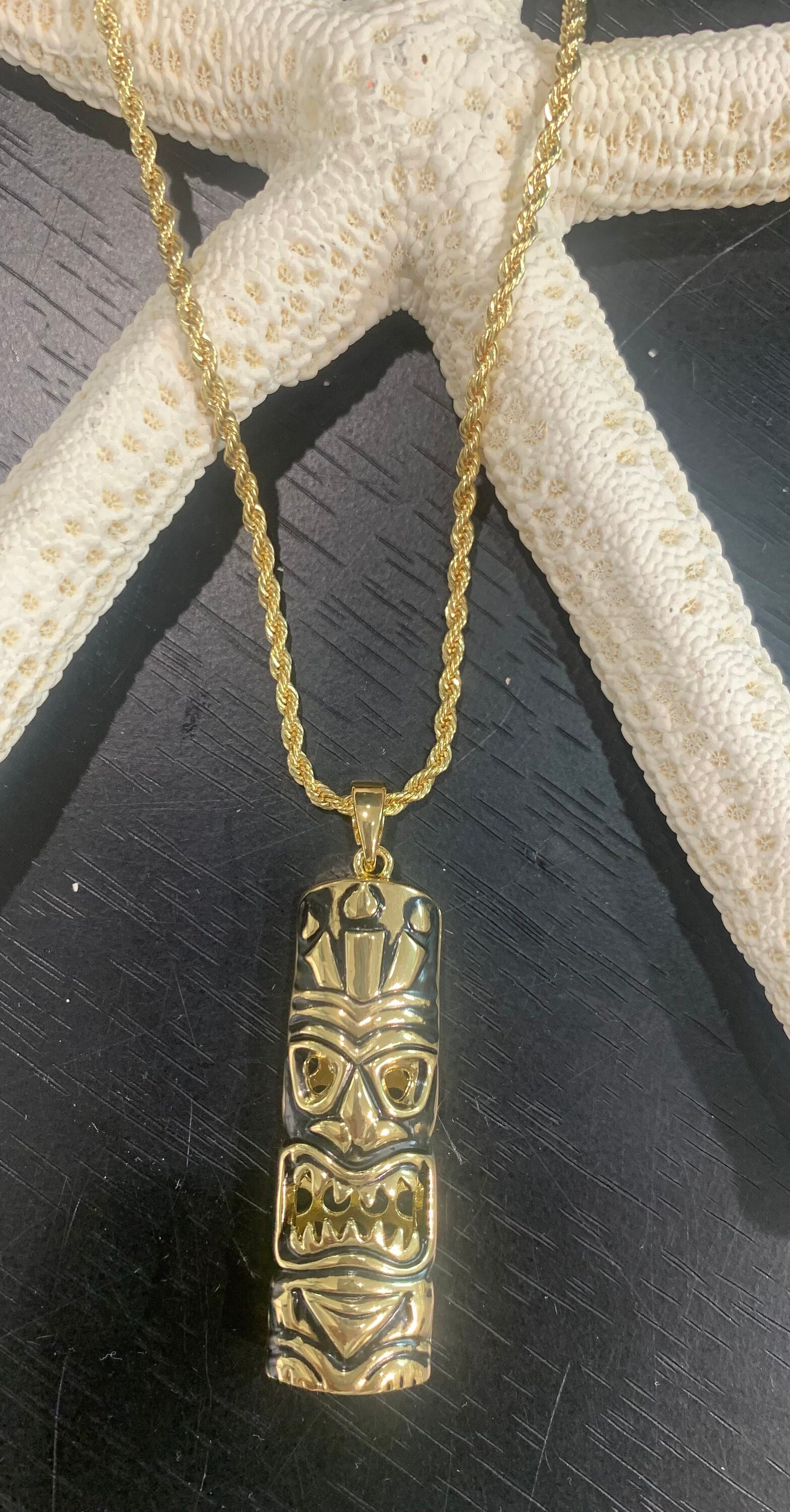 Gold Plated Hawaiian Tiki men's Pendant & 24 Rope chain Etsy