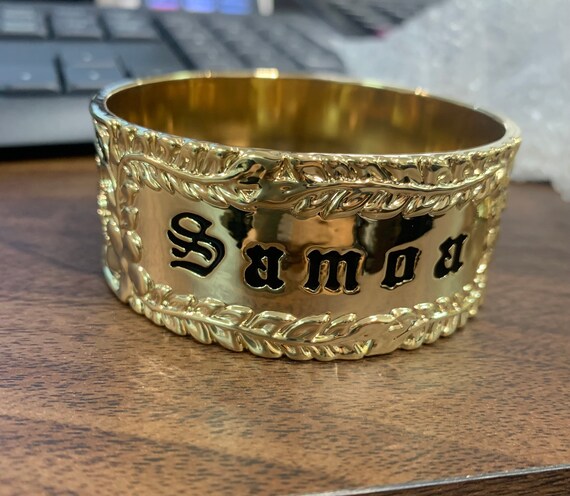 Yellow Gold Hawaiian Tribal Samoa plumeria flower Hawaii design Bangle 28mm size 8.5