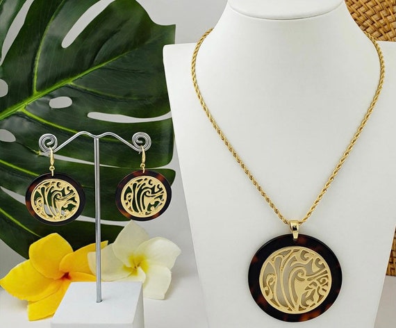 Gold Plated Tortoise Shell Set Dangling Hawaii Montessara Leaf - Etsy