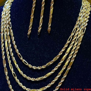 14K Solid Gold Italian Milano Rope Chain necklace 24”, 5mm