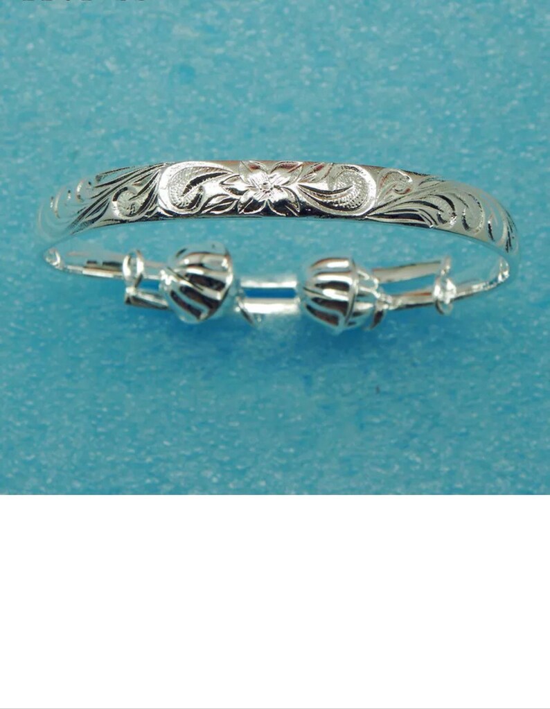 Sterling Silver 925 plumeria scroll adjustable baby bangle