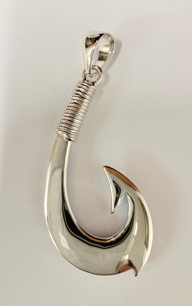 Sterling silver 925 large opal fish hook Hawaiian pendant