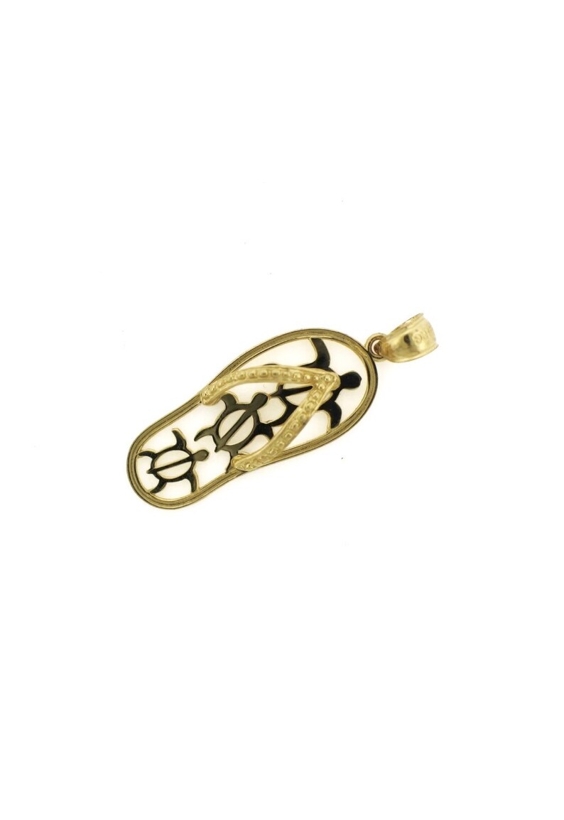 14k gold slipper flip flop honu turtle charm pendant