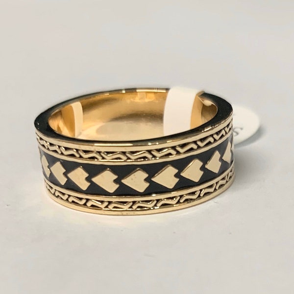 Gold plated  Tribal black enamel Samoa Hawaii Wedding ring, SZ 9-12