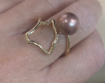 Gold plated Hawaii Island chocolate brown Shell Pearl Adjustable Ring