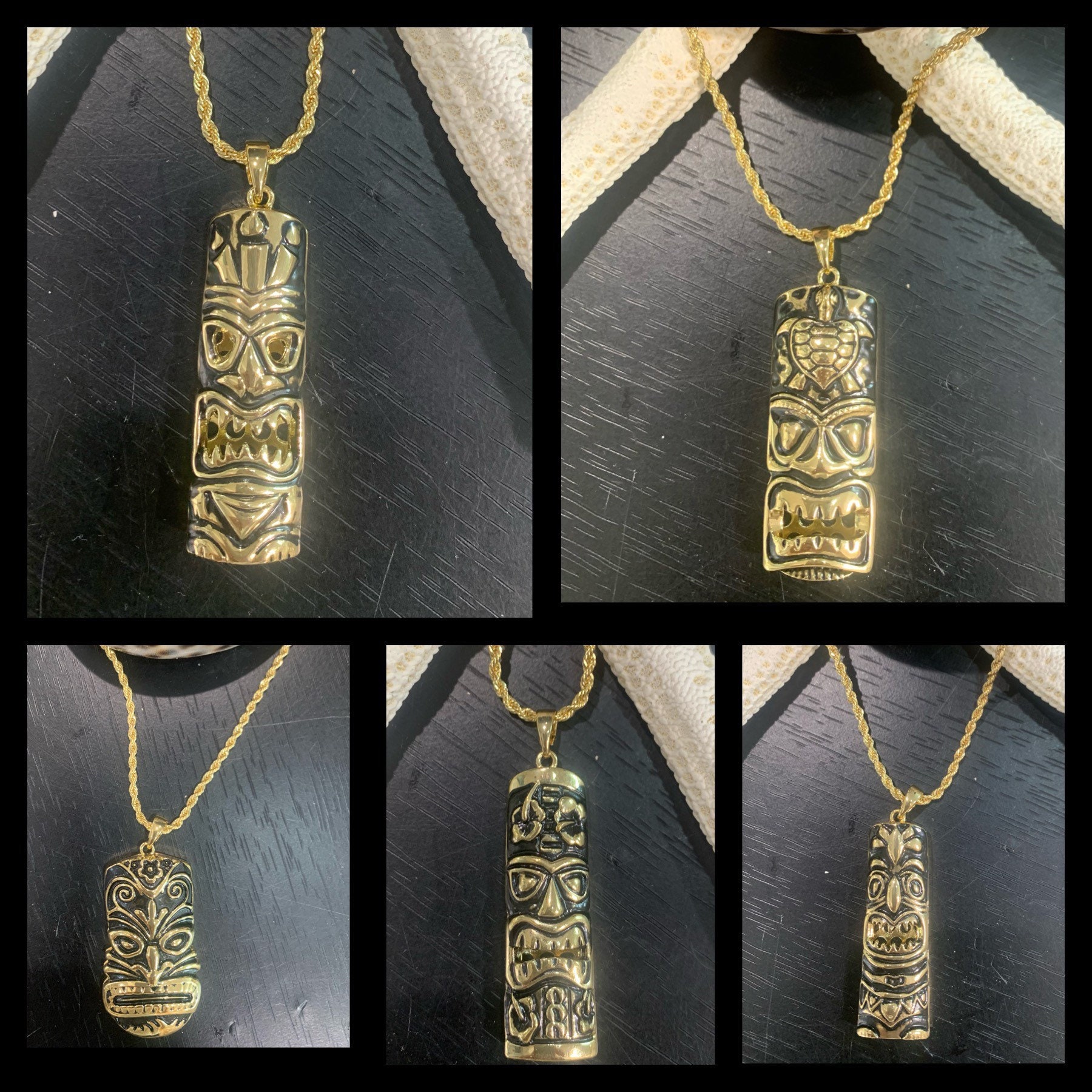Gold Plated Hawaiian Tiki men's Pendant & 24 Rope chain Etsy