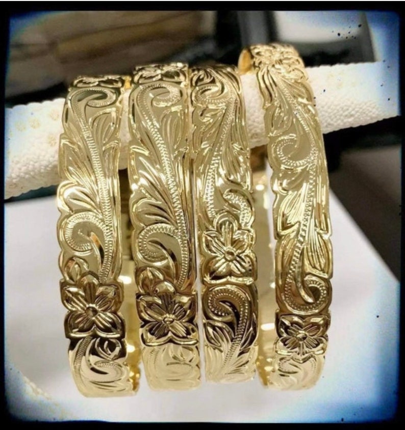 Gold Plated Hawaiian Plumeria Flower Scroll Bangle Bracelet Etsy