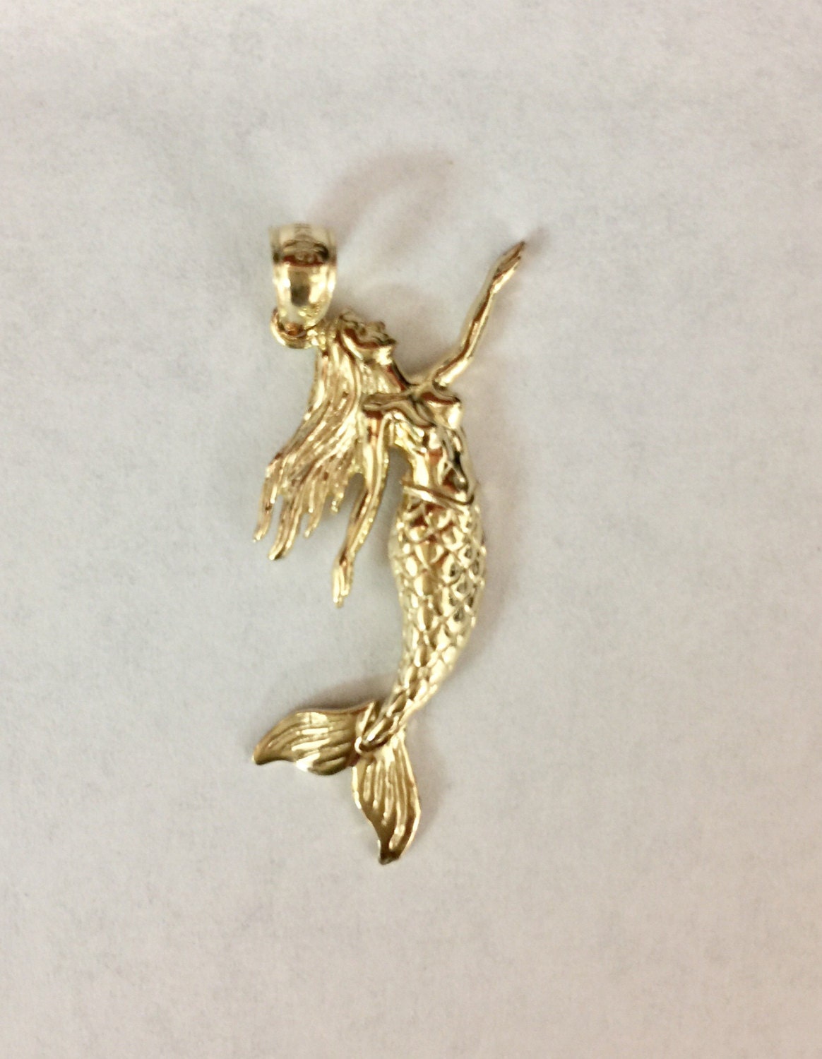 14k Solid Gold Hawaiian Mermaid Pendant - Etsy