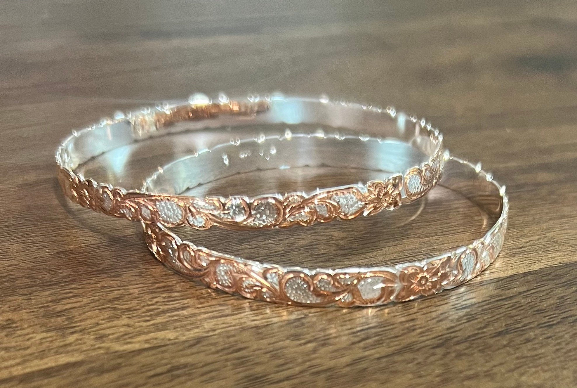 Sterling Silver Rose Gold Hawaiian Flower Plumeria Flower Scroll