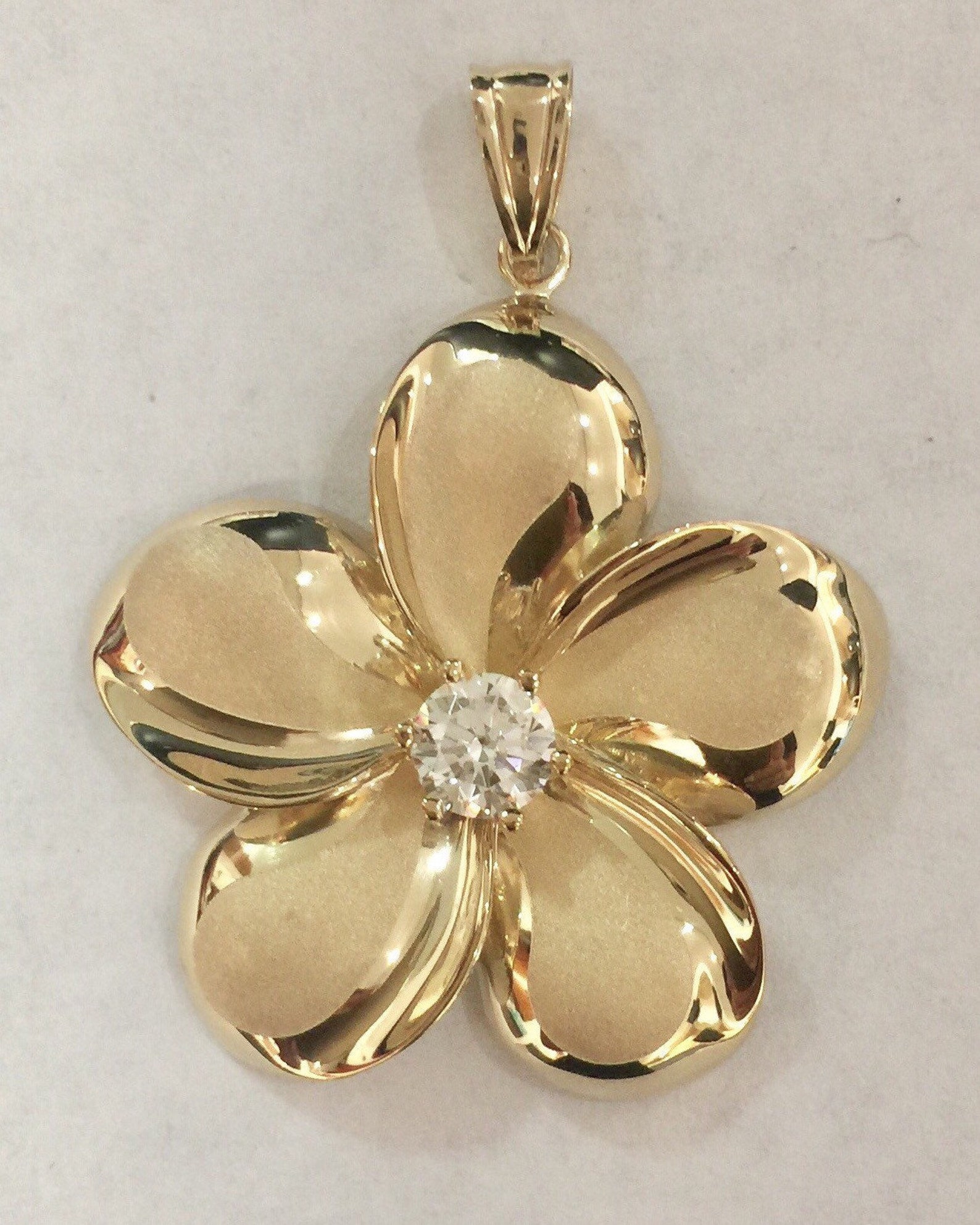 14k Gold Diamond Cut Plumeria Flower Cz L Pendant Etsy