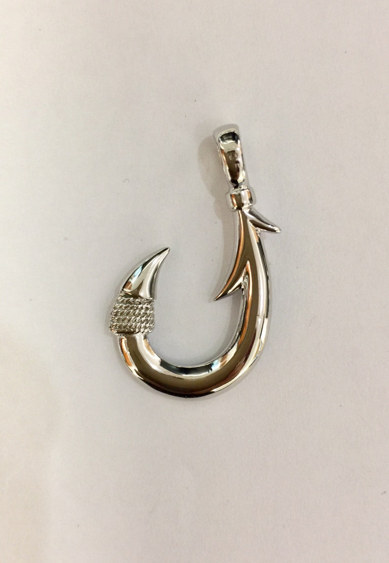 Sterling silver 925 large opal fish hook Hawaiian pendant