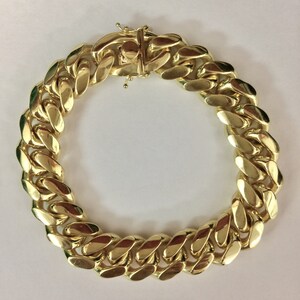 Sterling silver gold plated Miami Cuban link mens bracelet, 15mm,9"