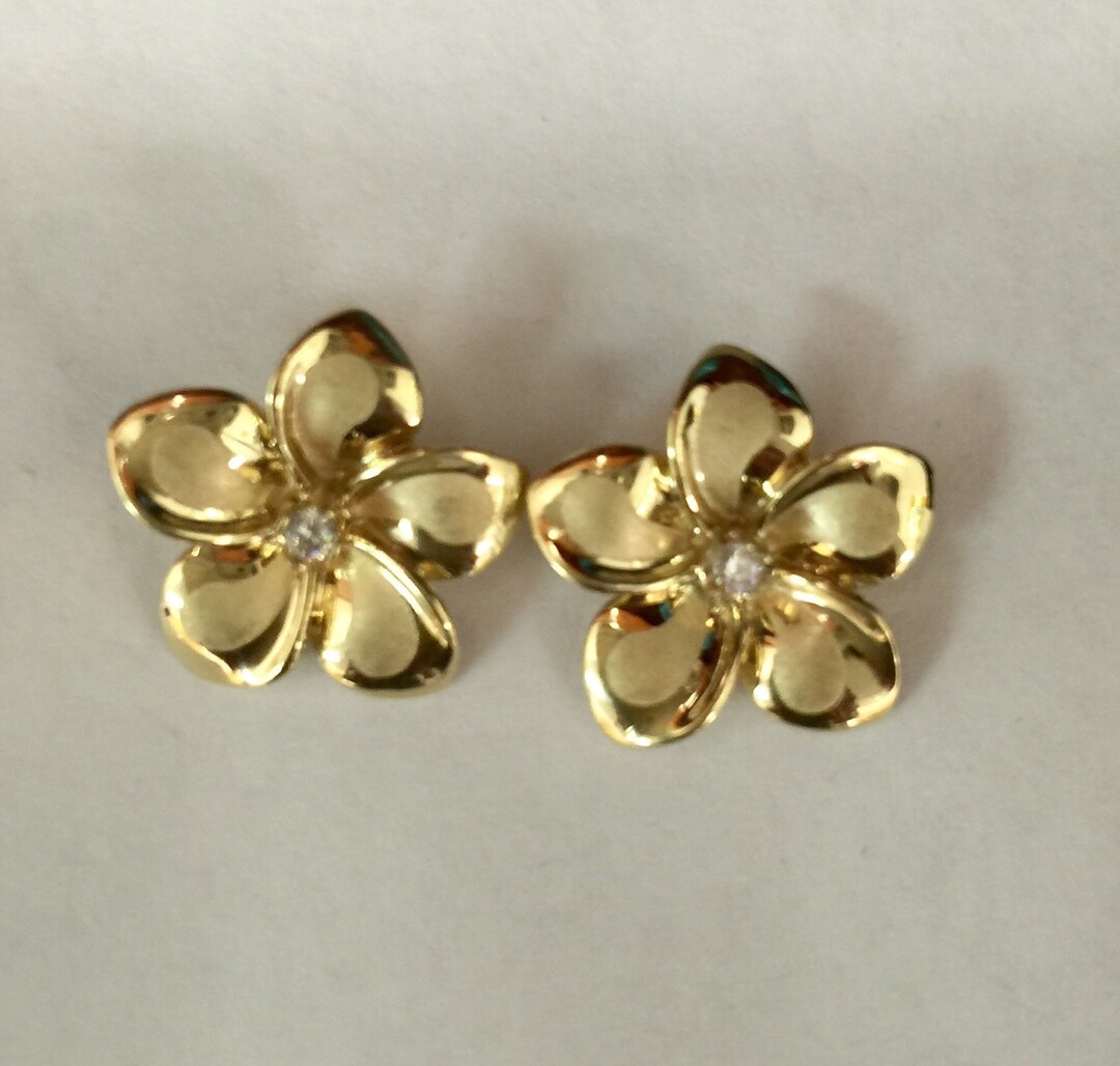 14k Gold Plumeria Flower Stud Earrings 12mm Etsy