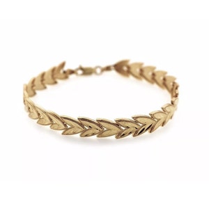 14k solid gold plumeria maile lei leaf bracelet 6mm, 7"