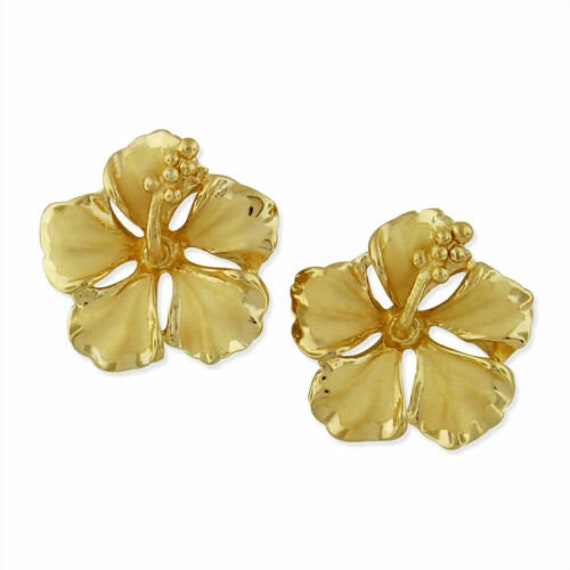 Sterling Silver 925 Gold Plated Hibiscus Flower Earring Post