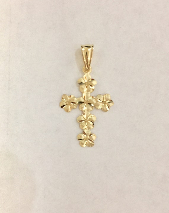 14k Yellow Gold Cross Plumeria Flower S 