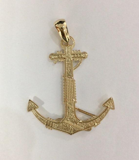 14k Yellow Gold 3-D Anchor Shackle and Entwined Rope Pendant