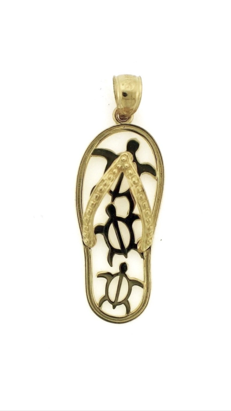 14k gold slipper flip flop honu turtle charm pendant