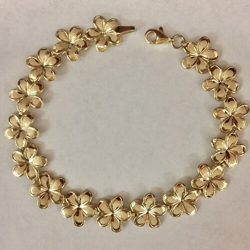 14K Solid Gold Tricolor Plumeria Flower Hawaiian Bracelet Etsy