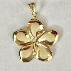 14k solid yellow gold plumeria flower hawaii flower large pendant