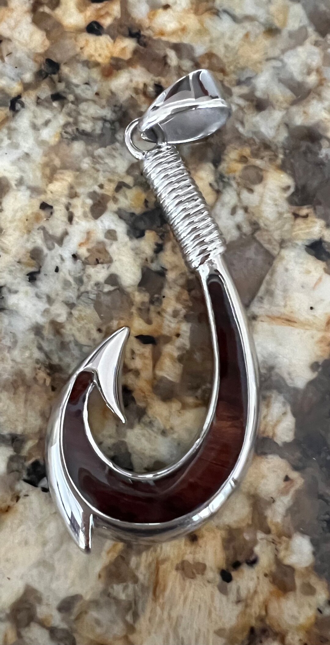 Mens Tungsten Koa Wood Fish Hook Hawaii XL Pendant Etsy