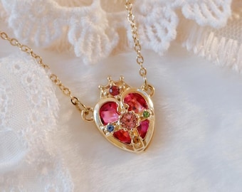 Sailor Moon Necklace • Magical Girl Heart Compact • Pink Anime Necklace • Kawaii Cosplay Jewelry • Angel Wing Heart Pendant • Gift For Her