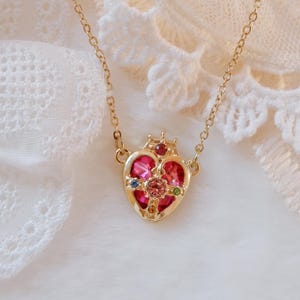 Sailor Moon Necklace • Magical Girl Heart Compact • Pink Anime Necklace • Kawaii Cosplay Jewelry • Angel Wing Heart Pendant • Gift For Her image 5