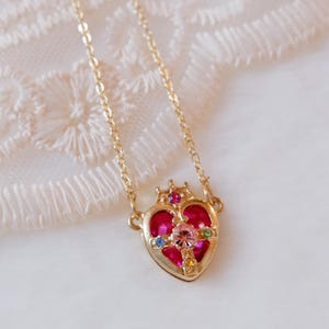 Sailor Moon Necklace • Magical Girl Heart Compact • Pink Anime Necklace • Kawaii Cosplay Jewelry • Angel Wing Heart Pendant • Gift For Her image 6