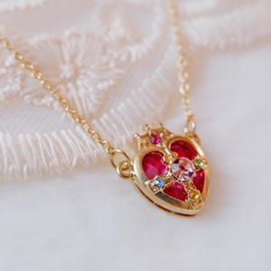 Sailor Moon Necklace • Magical Girl Heart Compact • Pink Anime Necklace • Kawaii Cosplay Jewelry • Angel Wing Heart Pendant • Gift For Her image 3