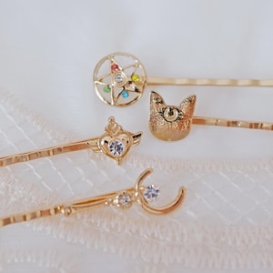 Sailor Moon Hair Pin Set • Magical Girl Moon Star Cat Hair Clips • Kawaii Anime Bobby Pins • Celestial Accessory Gift • Cosplay Hair Set
