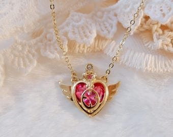 Sailor Moon Necklace Anime Inspired • Kawaii Pink Heart Pendant • Magical Girl Jewelry • Angel Wings Charm • Pastel Cosplay Gift For Her