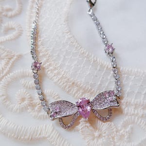 Rococo CZ Bow Bracelet • Pink Cubic Zirconia Statement Wrist Jewelry • Romantic Y2K Coquette Gift Bracelet • Bridal Sparkle Accessory