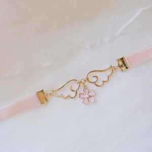 Velvet Sakura Choker • Cardcaptor Inspired Necklace • Pink Flower Cosplay Jewelry • Angel Wing Lolita Collar • Magical Girl Gift