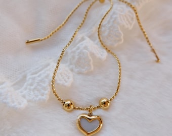 Dainty Heart Bracelet • Adjustable Stainless Steel Chain • Minimalist Gold Slider Bracelet • Cute Everyday Jewelry Gift