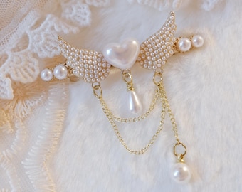 Angel Wing Heart Hair Clip • Drape Chain Barrette • Coquette Angelcore • Kawaii Anime Valentine • Bridal Wedding Hair Accessory • Fairycore
