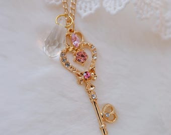 Sailor Moon Wand Necklace • Magical Girl Anime Jewelry • Pink Heart Key Pendant • Otaku Cosplay Necklace • Kawaii Lolita Gift • Charm