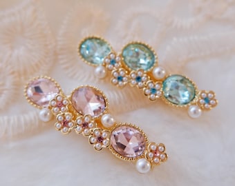 Rococo Sparkling Hair Clip • Coquette Floral Barrette • Fairycore Hair Accessory • Pink or Blue Wedding Clip • Princesscore • Gift for Her