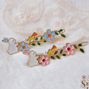 Sakura Bunny Hair Clip • Kawaii Lolita Hair Accessory • Spring Rabbit Barrette • Cherry Blossom Hair Pin • Cottagecore Gift • Easter Clip