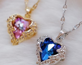Angel Wing Heart Necklace • CZ Sparkly Heart Pendant • Stainless Steel Chain • Romantic Jewelry • Gift for Her • Y2K Coquette Aesthetic