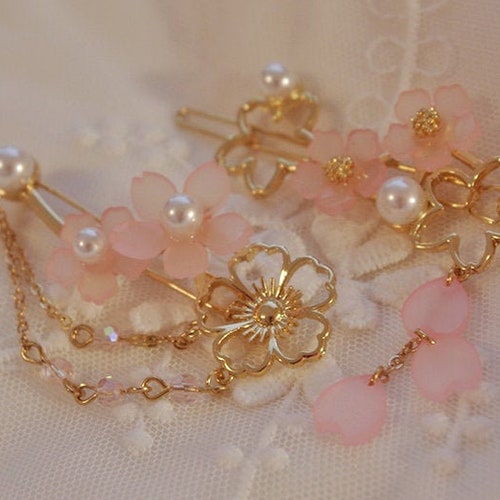 Sakura Petals Japanese Style Hair Pin Hair Clips Kawaii Lolita Etsy