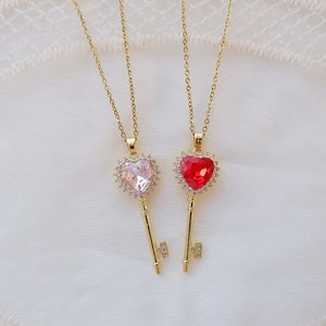 Collana con chiave a cuore, vintage, delicata, rococò, barocca, romantica, vittoriana, lolita, fidanzamento, accessori per matrimonio, gioielli fatti a mano, regalo