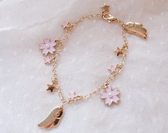 Sakura Bracelet, Angel Wings, Anime, Lolita Fashion, Kawaii Accessories, Handmade Cute Girly Harajuku Jewelry