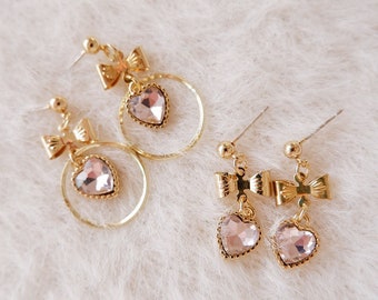 Vintage Rococó, Brincos, Coração, Gravata borboleta, Delicado, Barroco, Romântico, Vitoriano, Acessório de casamento, Joias artesanais, Presente