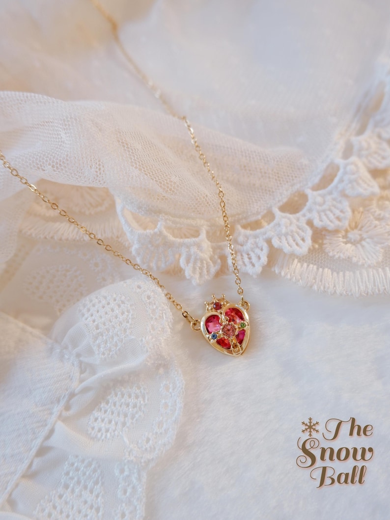 Sailor Moon Necklace • Magical Girl Heart Compact • Pink Anime Necklace • Kawaii Cosplay Jewelry • Angel Wing Heart Pendant • Gift For Her image 1